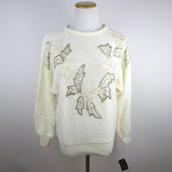 Vtg 80s Deadstock Beaded Sweater Size L - Picture 1 of 10